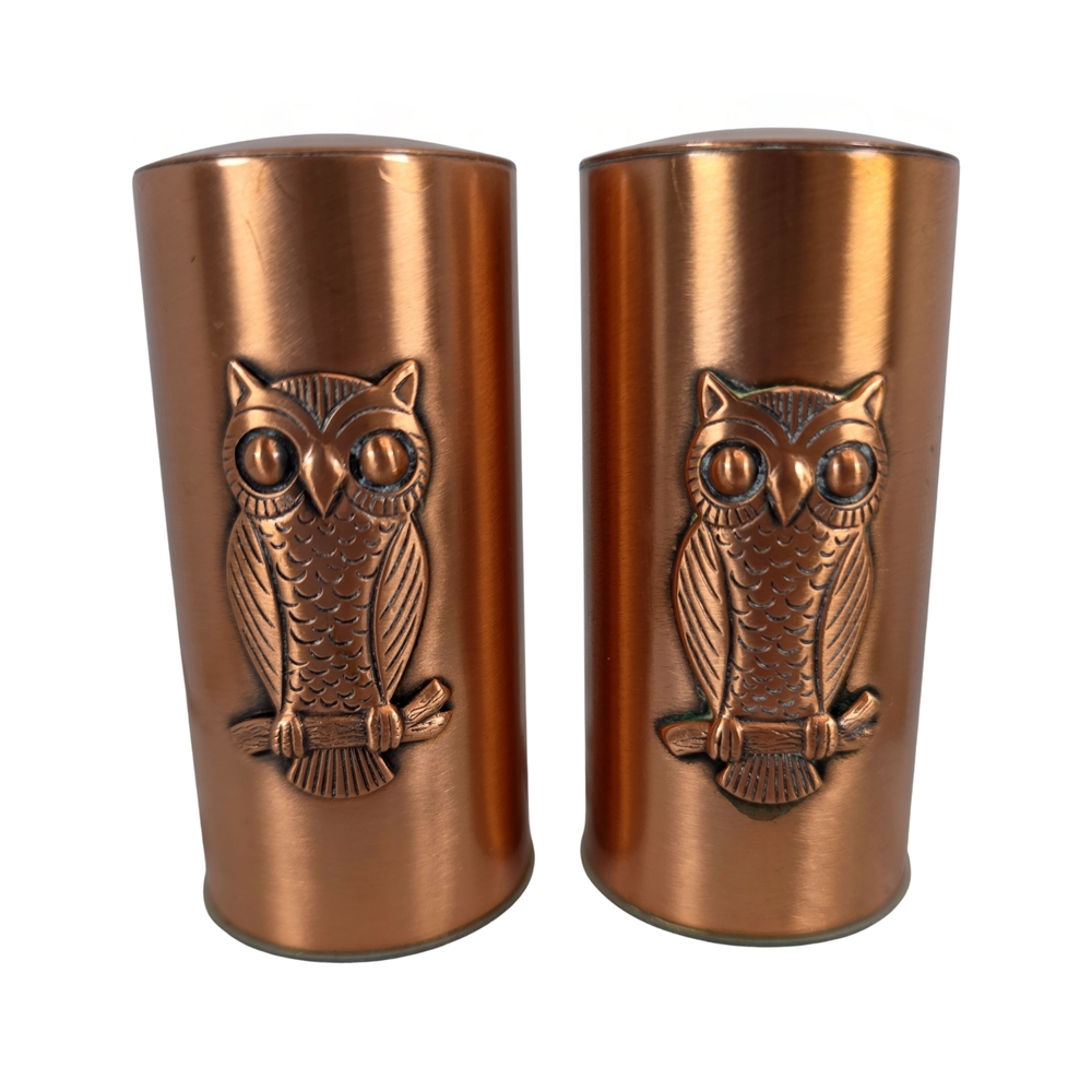 Vintage Gregorian Copper Owl Salt & Pepper Shakers 1970s Made in USA